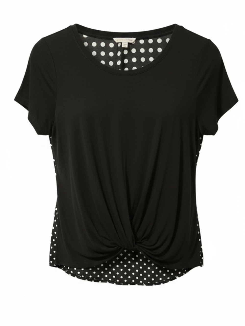 Jane and Delancey Polka Dot Knot Front Blouse Black Short Sleeve XS